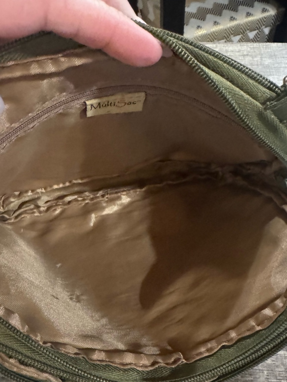 Multi Pocket Crossbody Organizer Travel Bag Olive Green Nylon MultiSac Purse - Picture 7 of 13